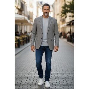 Linea Uomo Sport Coat Mens 40 50 Brown Houndstooth Wool Tweed Blazer Made Italy